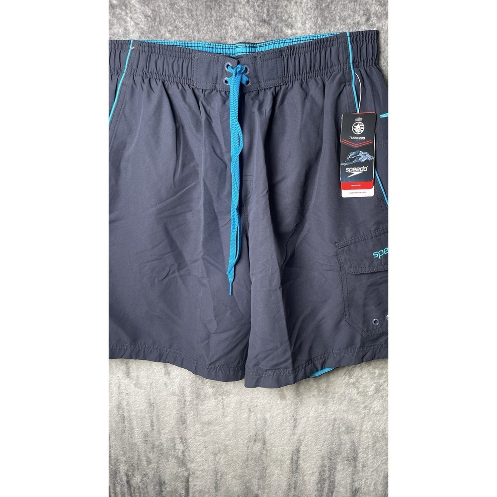 Speedo Men's Swim Trunks Size M L Navy Blue Teal Trim Board Shorts 9 Inseam